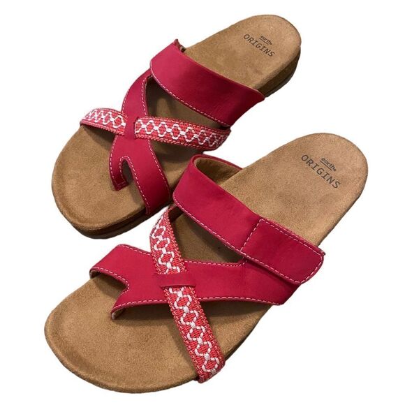 Earth Origins Raspberry Pink Nubuck Toe Post Slide On Ossi Sandals - Picture 1 of 6